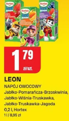 Napój owocowy jabłko-pomarańcza-brzoskwinia, jabłko-wiśnia-truskawka, jabłko-truskawka-jagoda promocja w Chorten