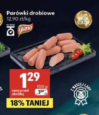 Parówki drobiowe Yano promocja w Delikatesy Centrum