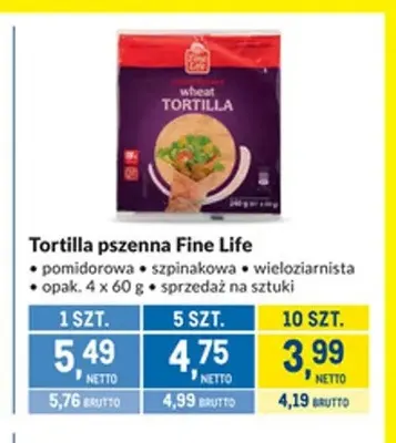 Tortilla pszenna pomidorowa Fine Life promocja w Makro