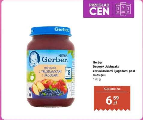 Deserek Gerber Jabłuszka z truskawkami i jagodami po 8 miesiącu promocja w Biedronka