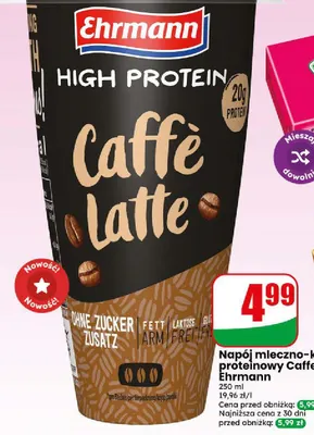 Napój mleczno-kawowy proteinowy Caffe Latte Ehrmann promocja w Dino