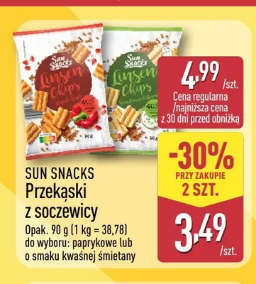 Przekąski z soczewicy o smaku kwaśnej śmietany Sun Snacks promocja w Aldi