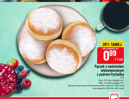 Pączek z nadzieniem wieloowocowym z pudrem Pychatka promocja w POLOmarket