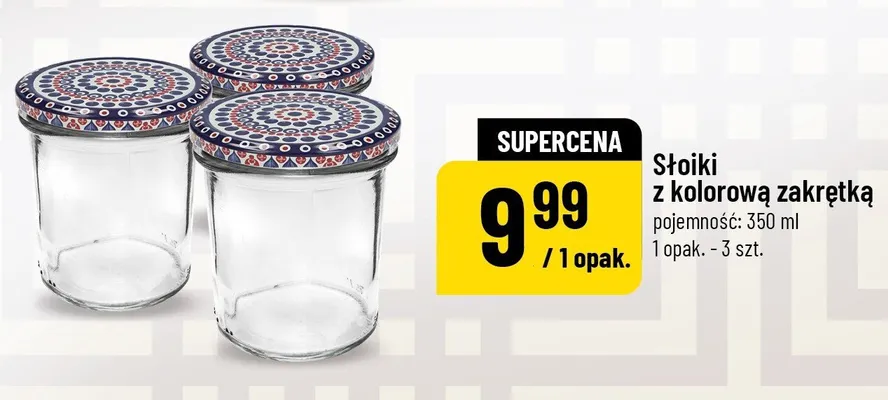 Słoiki z kolorową zakrętką 3-pak 350ml promocja w POLOmarket