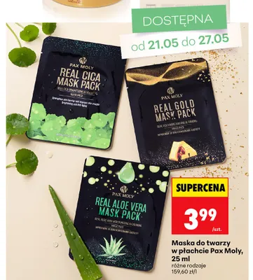Maska do twarzy w płachcie Real Gold Mask Pack Pax Moly promocja w Biedronka