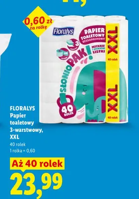 Papier toaletowy 3-warstwowy Floralys XXL 40-pak promocja w Lidl
