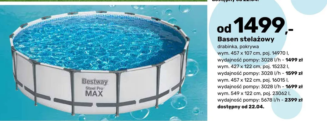 Basen stelażowy drabinka, pokrywa wym. 427 x 122 cm promocja w Bricomarche