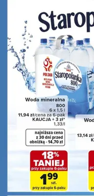 Woda mineralna Staropolanka 800 6-pak 1,5l promocja w Carrefour Market