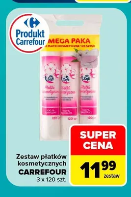 Zestaw płatków kosmetycznych Carrefour 3-pak 120 szt promocja w Carrefour Market