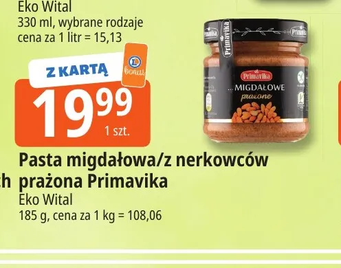 Pasta migdałowa prażona Primavika promocja w Leclerc