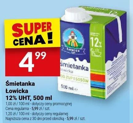 Śmietanka Łowicka 12% UHT promocja w Twój Market