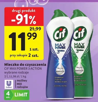 Mleczko do czyszczenia Cif Max Power 3 Action Ocean Wave promocja w Intermarche