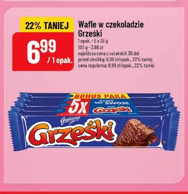 Wafle w czekoladzie Grześki 5-pak promocja w POLOmarket