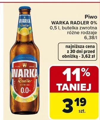 Piwo Radler 0% cytryna butelka zwrotna różne rodzaje promocja w Carrefour Market