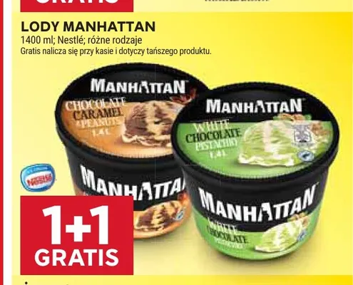 Lody Manhattan White Chocolate Pistachio promocja w Stokrotka