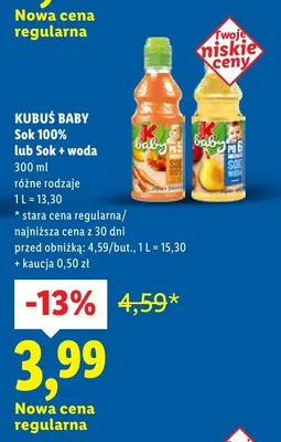 Sok + woda Kubuś Baby promocja w Lidl