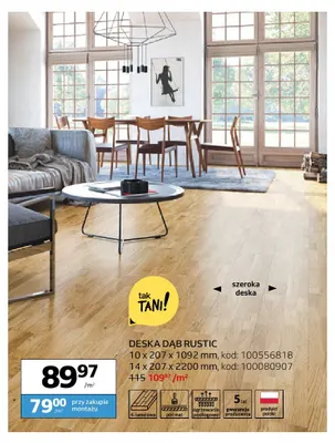Deska Dąb Rustic 14x207x2200 mm Barlinek promocja w Komfort