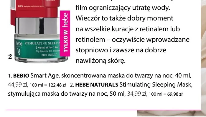 Stymulująca maska do twarzy na noc Stimulating Sleeping Mask Hebe Naturals promocja w Hebe