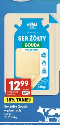 Ser żółty Gouda w plastrach Kanka promocja w Delikatesy Centrum