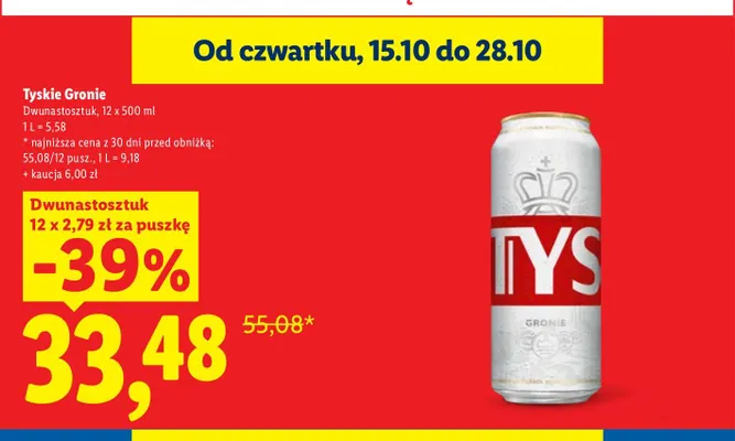 Piwo Tyskie Gronie 12-pak 500 ml promocja w Lidl