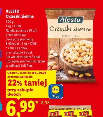 Orzeszki ziemne smażone i solone Alesto promocja w Lidl