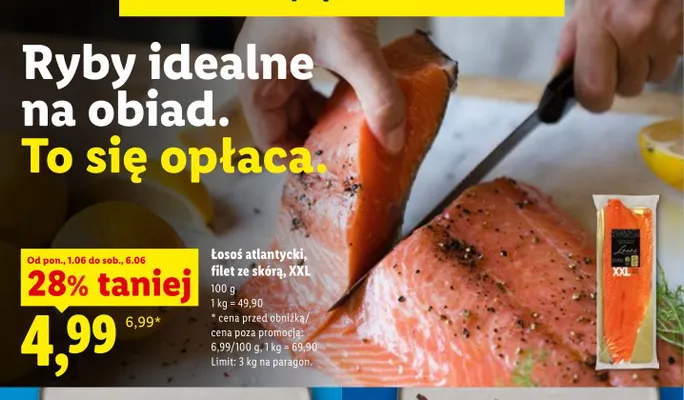 Łosoś atlantycki filet ze skórą Targ Rybny Lidla XXL promocja w Lidl