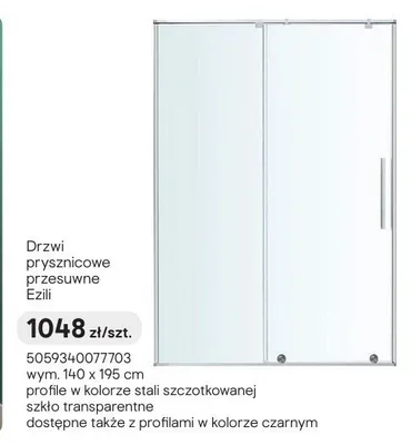 Drzwi prysznicowe przesuwne Ezili 140x195 cm promocja w Castorama