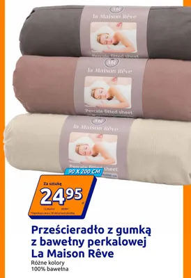 Prześcieradło z gumką z bawełny perkalowej La Maison Rêve 90x200 cm promocja w Action