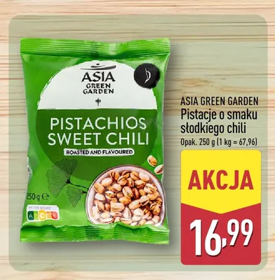 Pistacje o smaku słodkiego chili Asia Green Garden promocja w Aldi