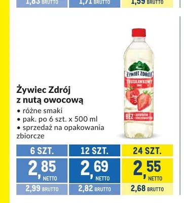Woda smakowa Żywiec Zdrój z nutą owocową 12-pak 500 ml promocja w Makro
