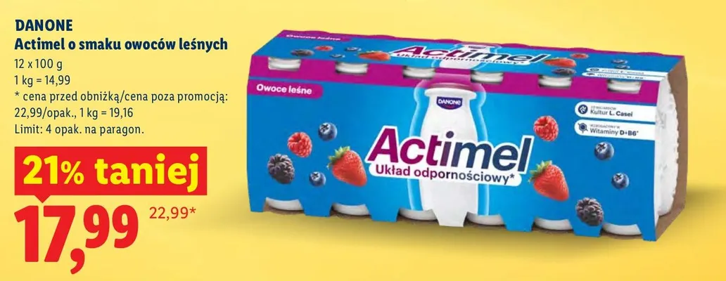 Actimel o smaku owoców leśnych promocja w Lidl