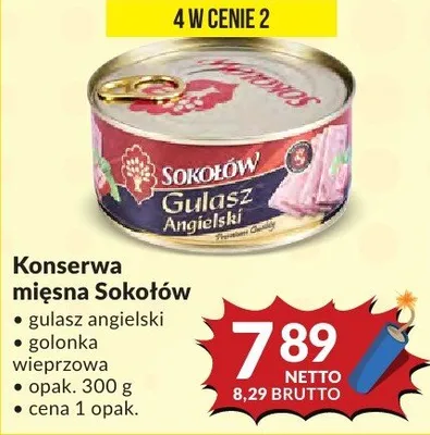 Konserwa mięsna Sokołów gulasz angielski gołonka wieprzowa promocja w Makro