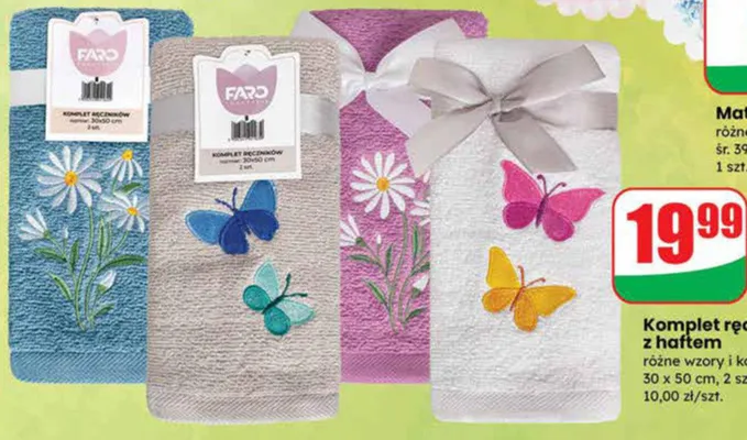 Komplet ręczników z haftem różne wzory i kolory promocja w Dino