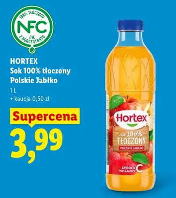 Sok 100% tłoczony Polskie Jabłko Hortex promocja w Lidl