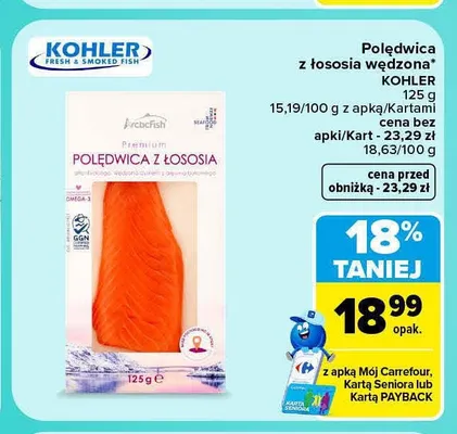 Polędwica z łososia wędzona Kohler promocja w Carrefour Market