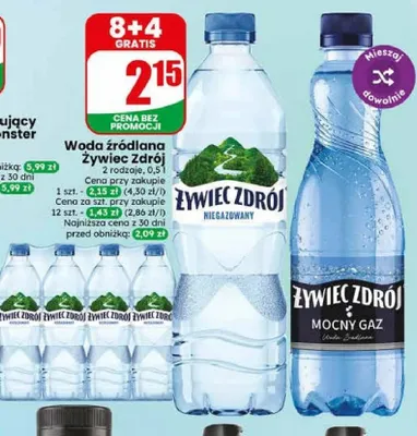 Woda źródlana Żywiec Zdrój Mocny Gaz promocja w Dino