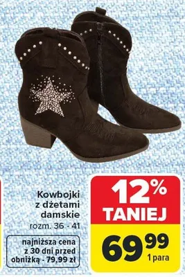 Kowbojki z dżetami damskie rozm. 36 - 41 promocja w Carrefour