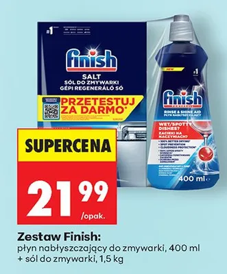 Zestaw Finish płyn nabłyszczający do zmywarki + sól do zmywarki promocja w Biedronka