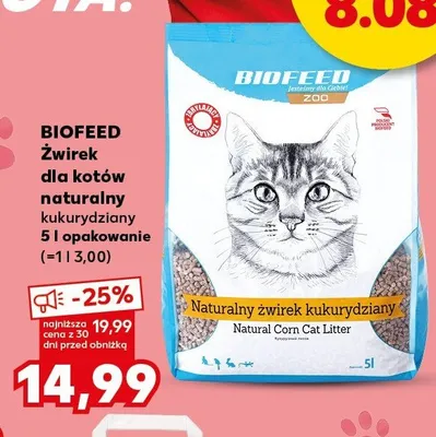 Żwirek dla kotów naturalny kukurydziany Biofeed promocja w Kaufland