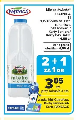 Mleko świeże Piątnica promocja w Carrefour