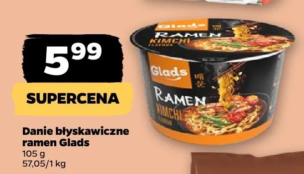 Danie błyskawiczne ramen kimchi Glads promocja w Netto