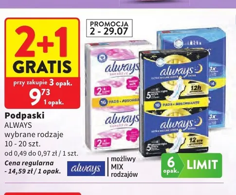 Podpaski Always Sensitive Ultra Super promocja w Intermarche