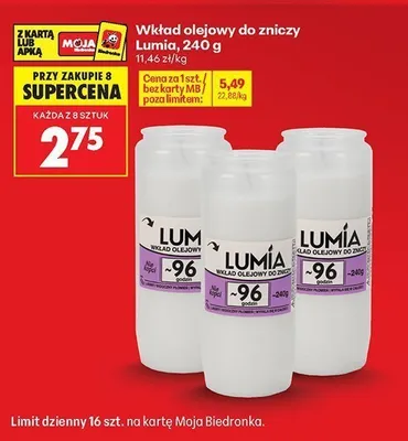 Wkład olejowy do zniczy Lumia promocja w Biedronka