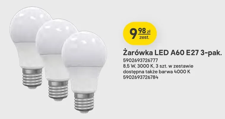 Żarówka LED A60 E27 4000K 3-pak promocja w Castorama