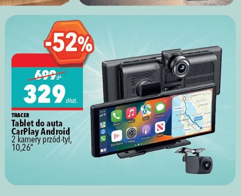 Tablet do auta TRACER CarPlay Android 2 kamery przód-tył 10,26" promocja w Biedronka Home