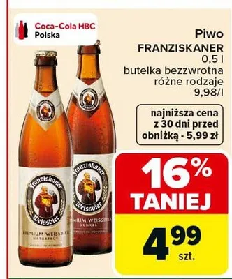 Piwo Franziskaner butelka bezzwrotna różne rodzaje promocja w Carrefour Market