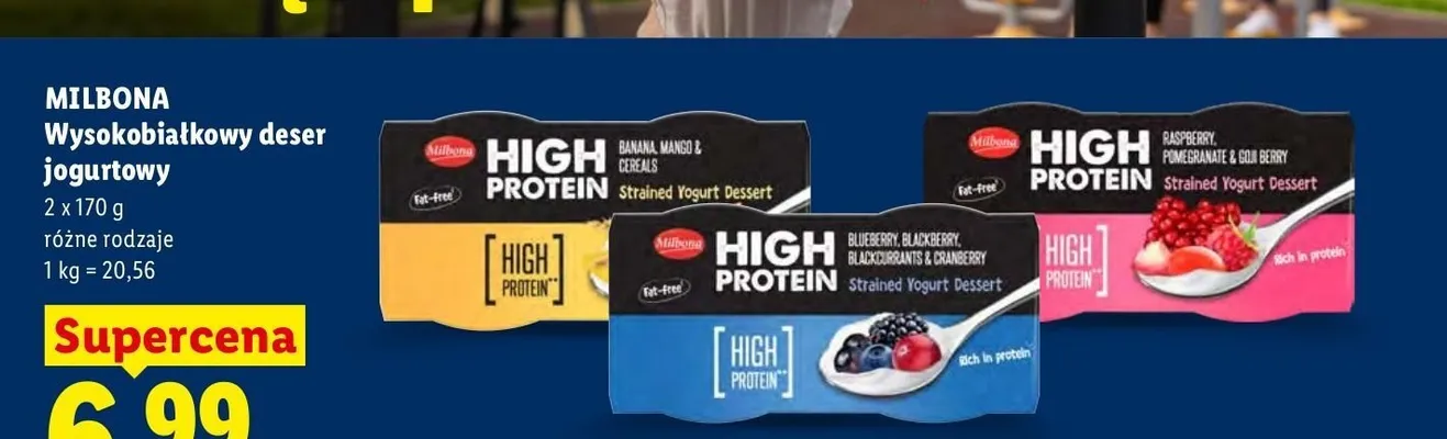 Deser jogurtowy wysokobiałkowy Milbona High Protein Raspberry Pomegranate & Goji Berry 2-pak promocja w Lidl