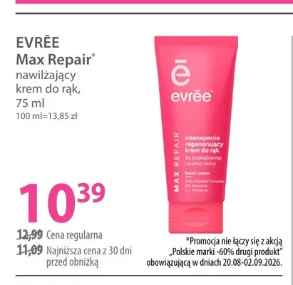Nawilżający krem do rąk Evrēe Max Repair promocja w Hebe