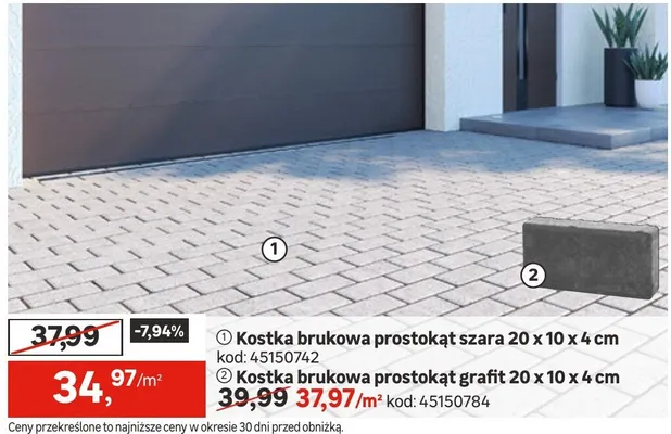 Kostka brukowa prostokąt szara 20 x 10 x 4 cm promocja w Leroy Merlin