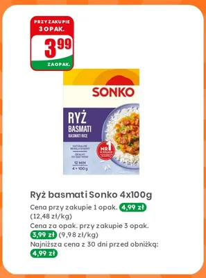 Ryż basmati Sonko 4x100 g promocja w Dino